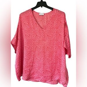 Adrienne Women’s Dolman Sleeve Pink Leopard Print Oversized Top Size Large